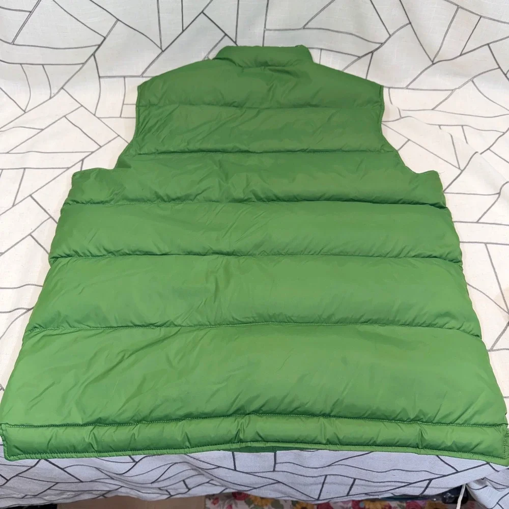 Lands' End Puffer Vest L Green Quilted Snap Front Sleeveless‎ Jacket Outerwear